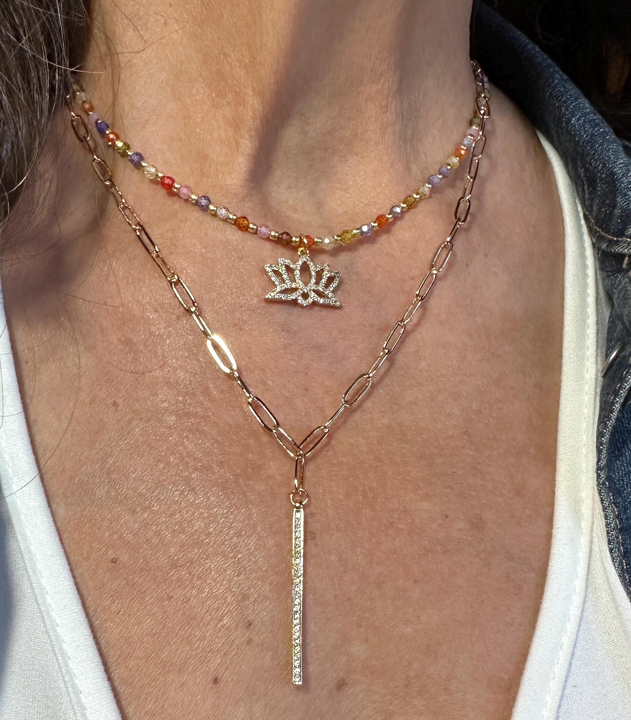 MossberryandStone Beaded Multi-Color Pendant Necklace Gold with Charm Choice