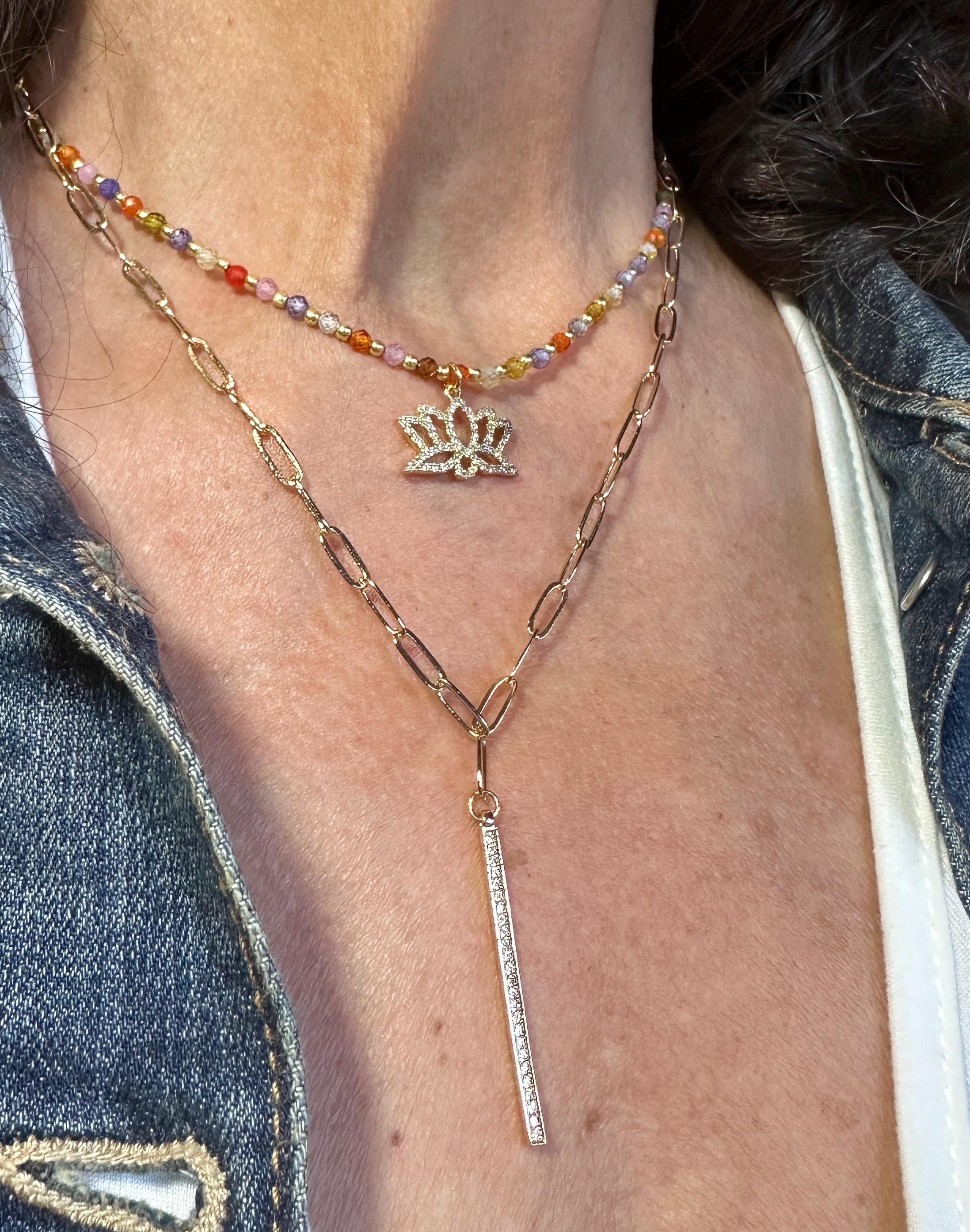 MossberryandStone Beaded Multi-Color Pendant Necklace Gold with Charm Choice