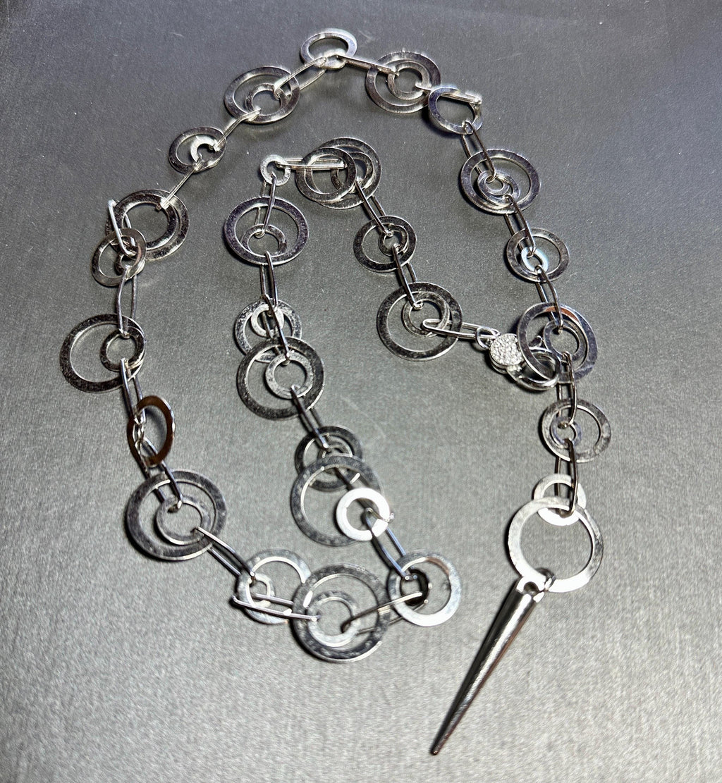 MossberryandStone Circles and Spike Silver Pendant Necklace 21in Adjustable