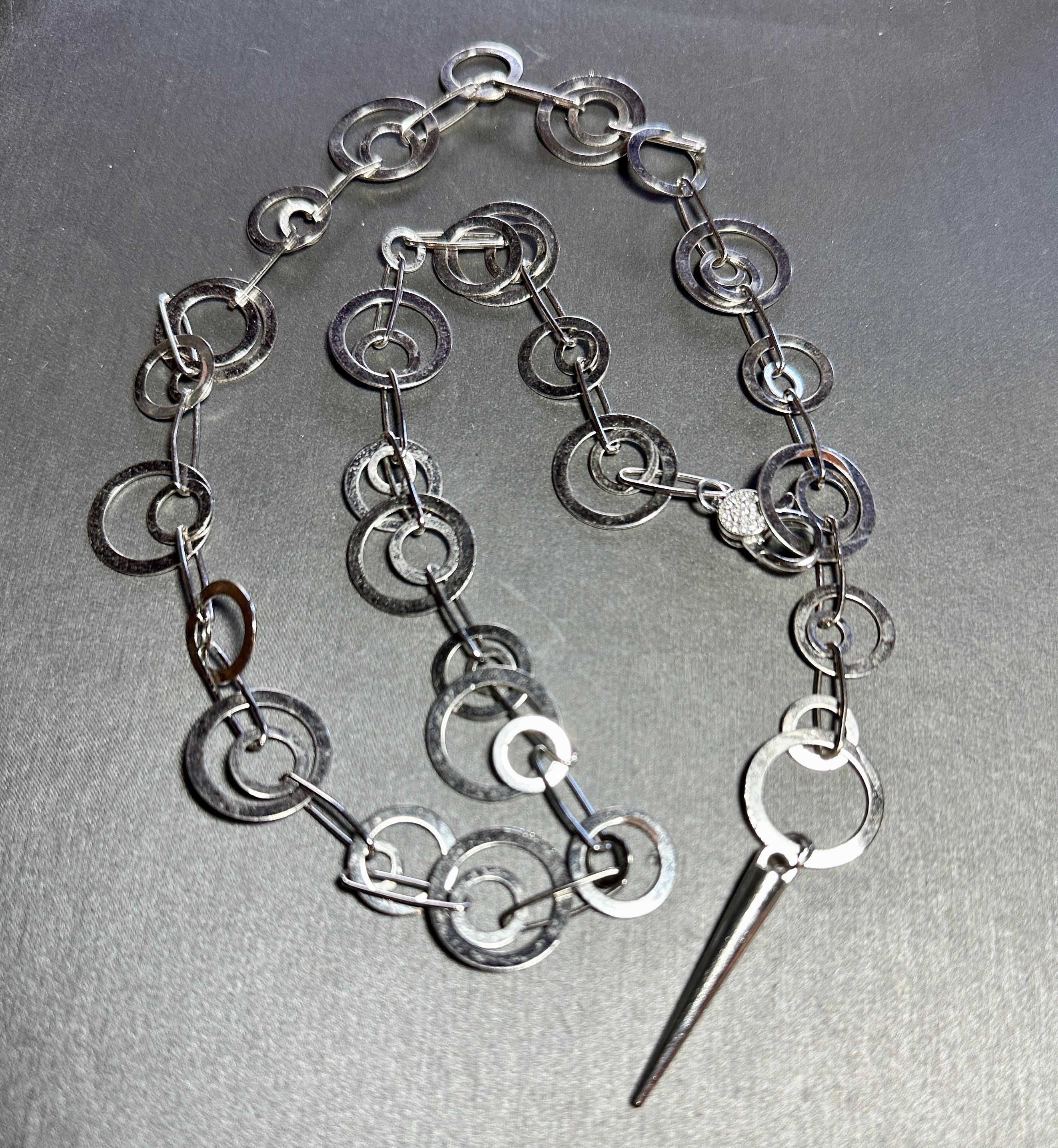 MossberryandStone Circles and Spike Silver Pendant Necklace 21in Adjustable