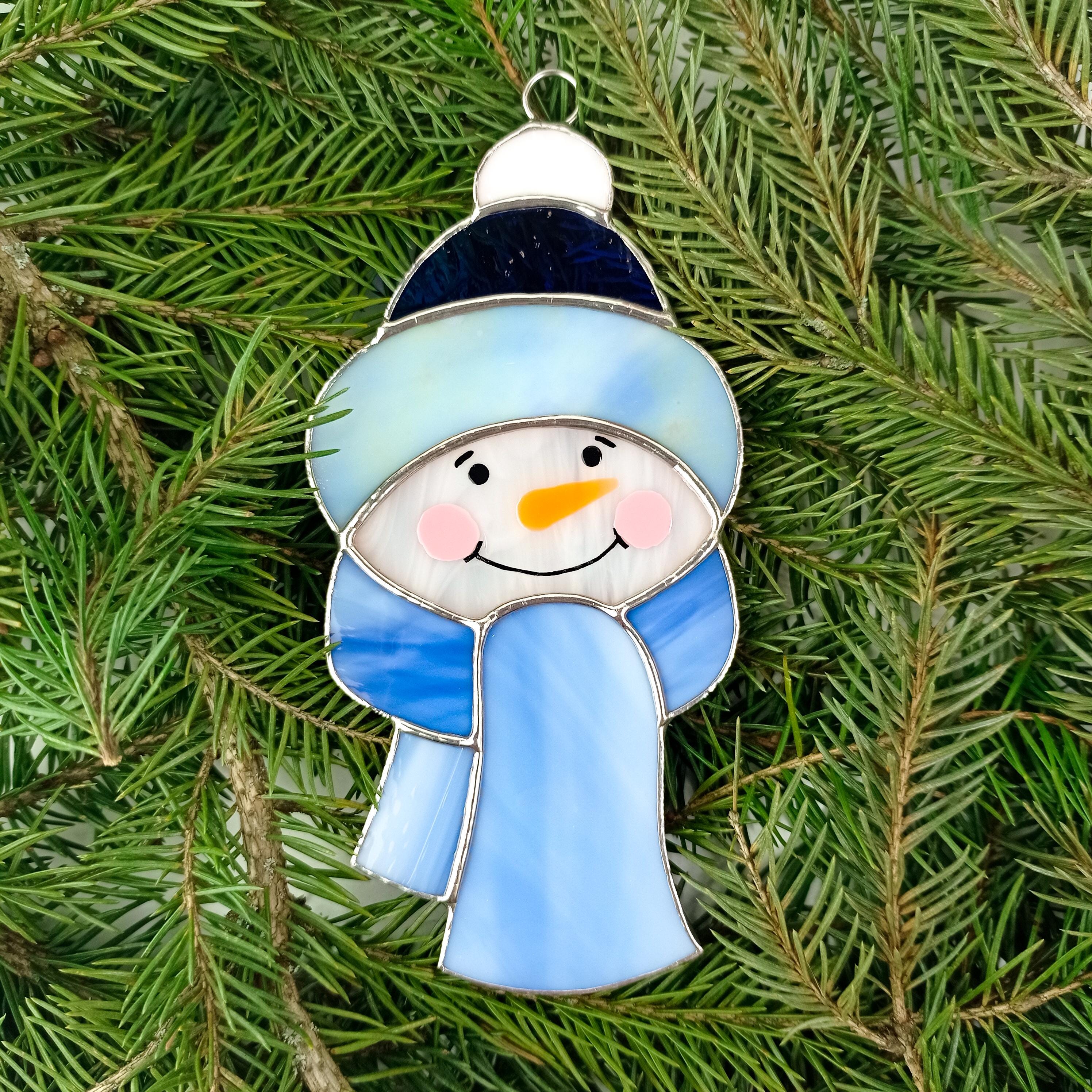SunStainedGlassUA Snowman Stained Glass Suncatcher Christmas Ornament Handmade