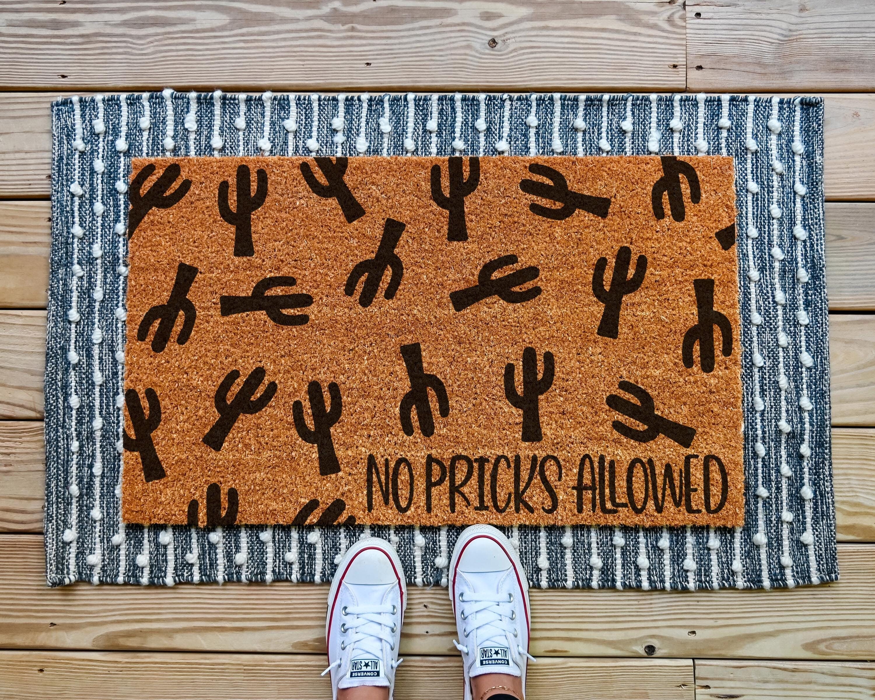 HamlinRowShop No Pricks Allowed Coir Doormat Cactus Design