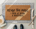 HamlinRowShop Excuse the Mess Funny Coir Doormat Natural Fiber