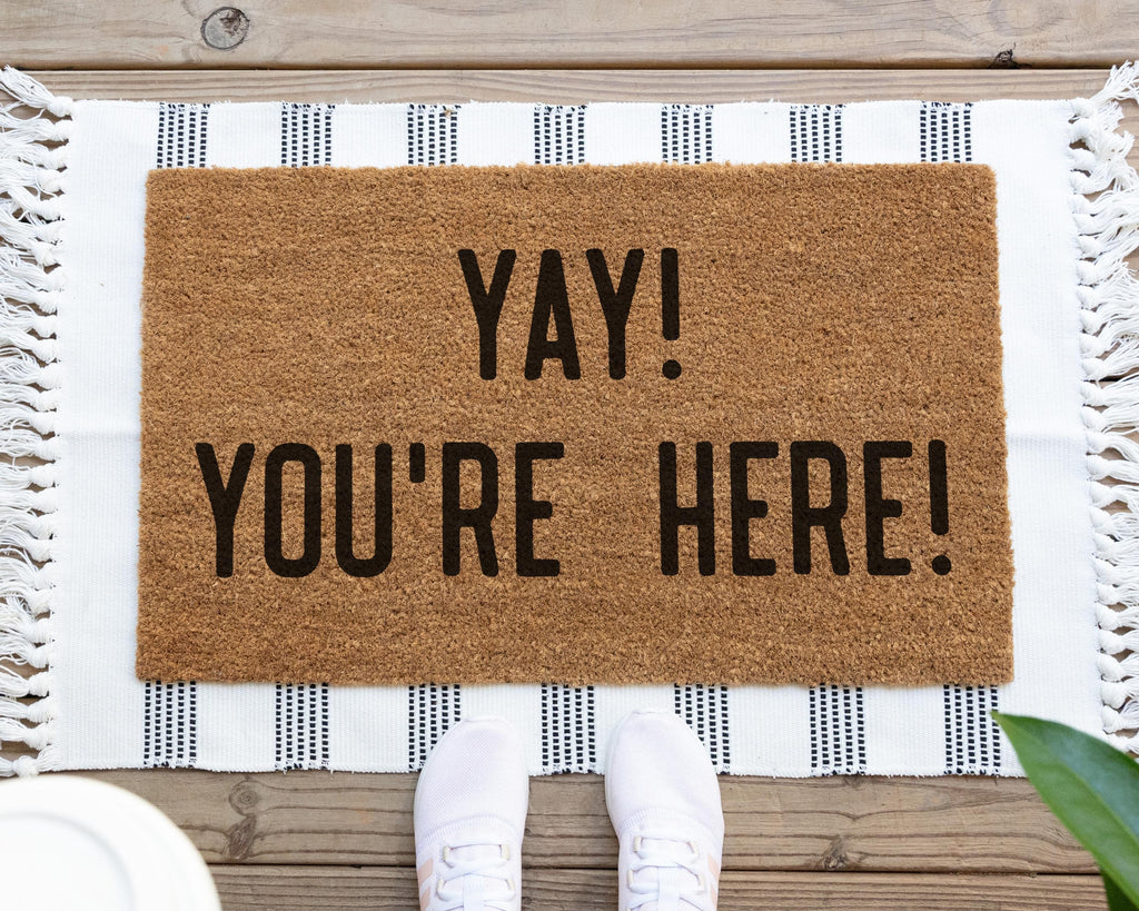 HamlinRowShop Coir Doormat Yay You're Here Welcome Mat