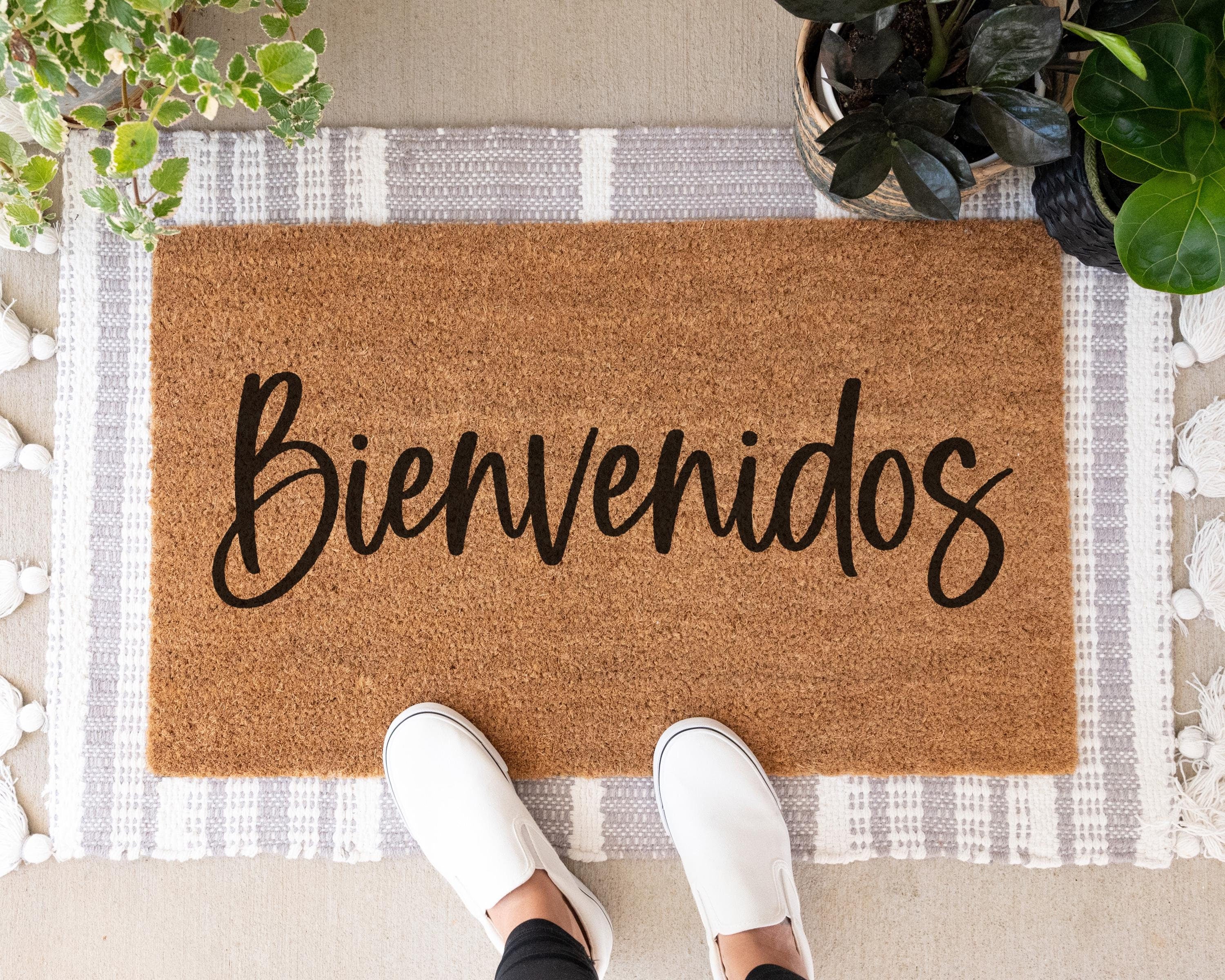 Bienvenidos Doormat Spanish Welcome Mat Natural Coir Cursive Design