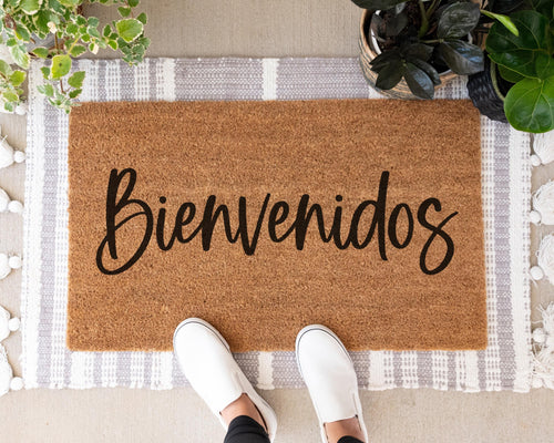 Bienvenidos Doormat Spanish Welcome Mat Natural Coir Cursive Design