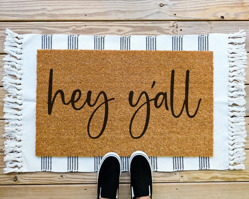 HamlinRowShop Hey Y'all Coir Door Mat Funny Welcome
