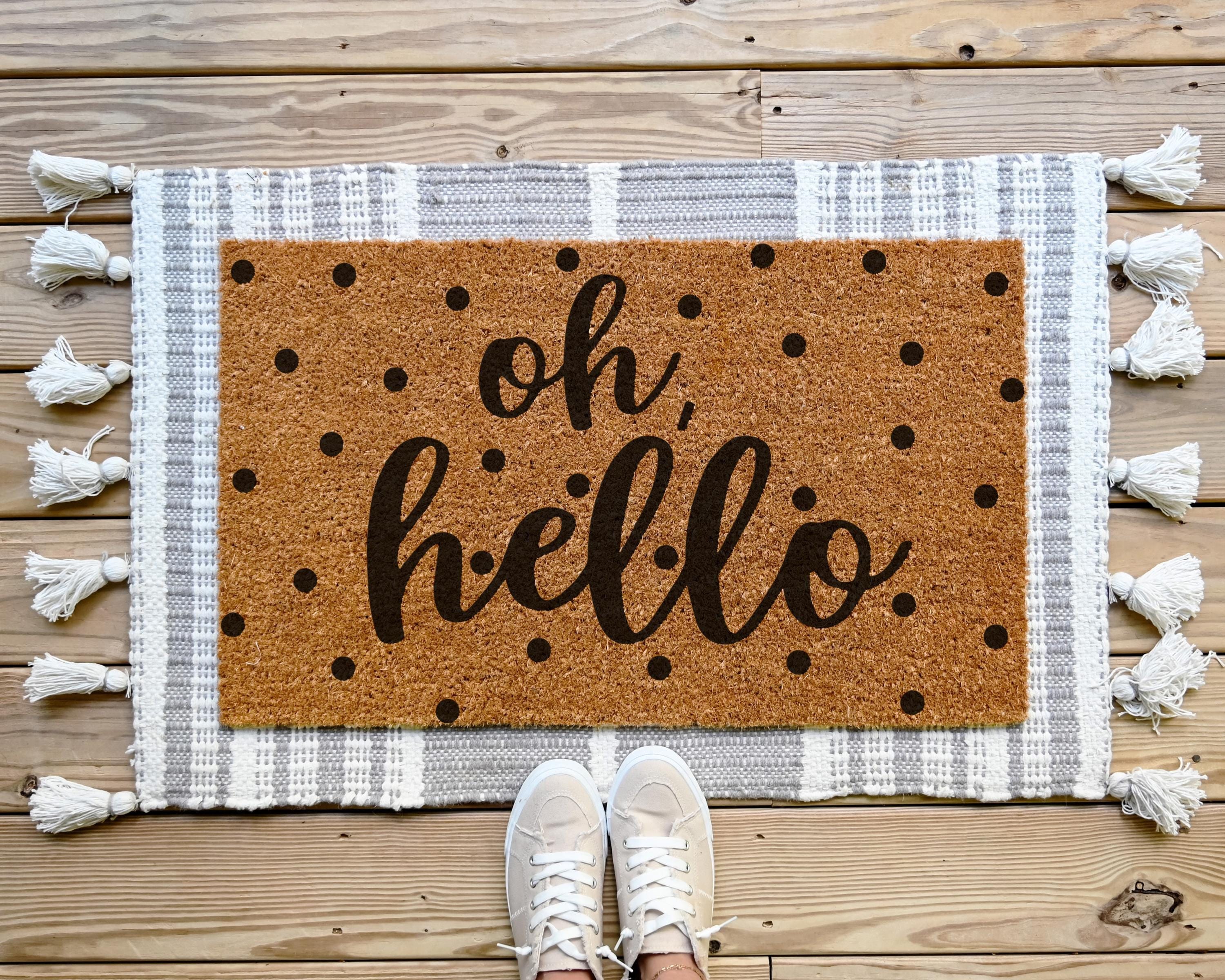HamlinRowShop Oh Hello Coir Doormat Scrolling Cursive Design