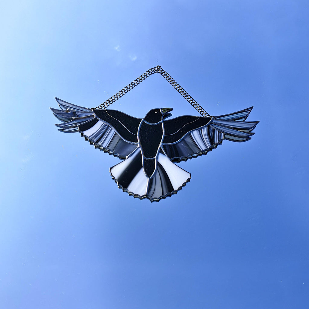 SunStainedGlassUA Stained Glass Raven Suncatcher Window Hanging 9.2in