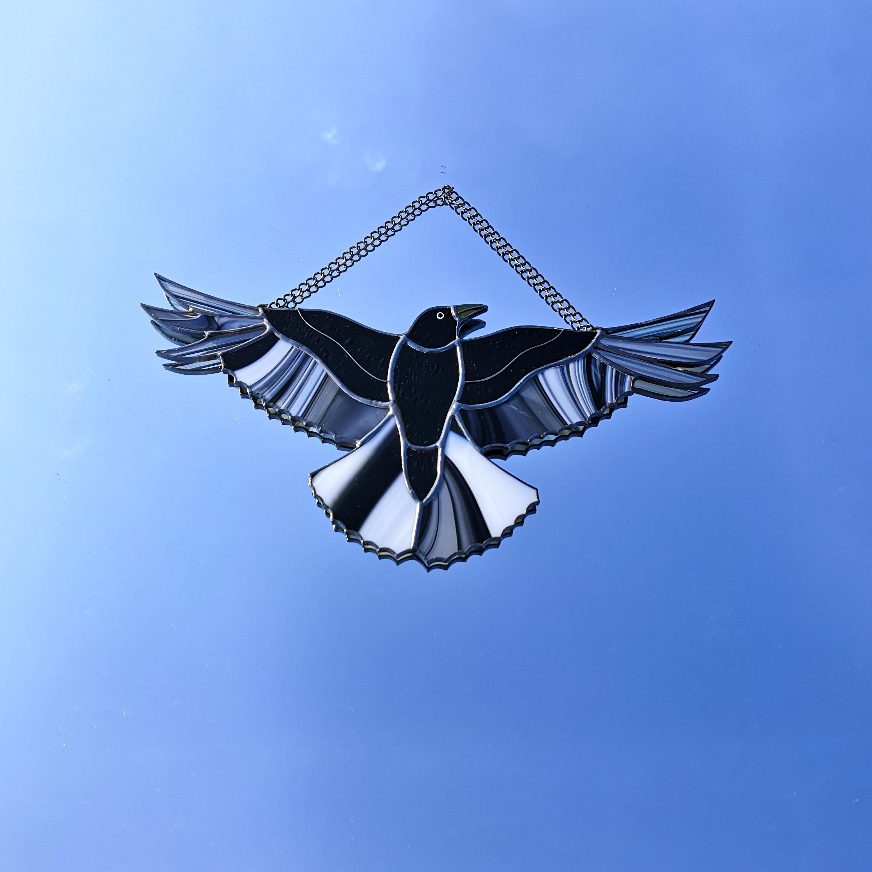 SunStainedGlassUA Stained Glass Raven Suncatcher Window Hanging 9.2in