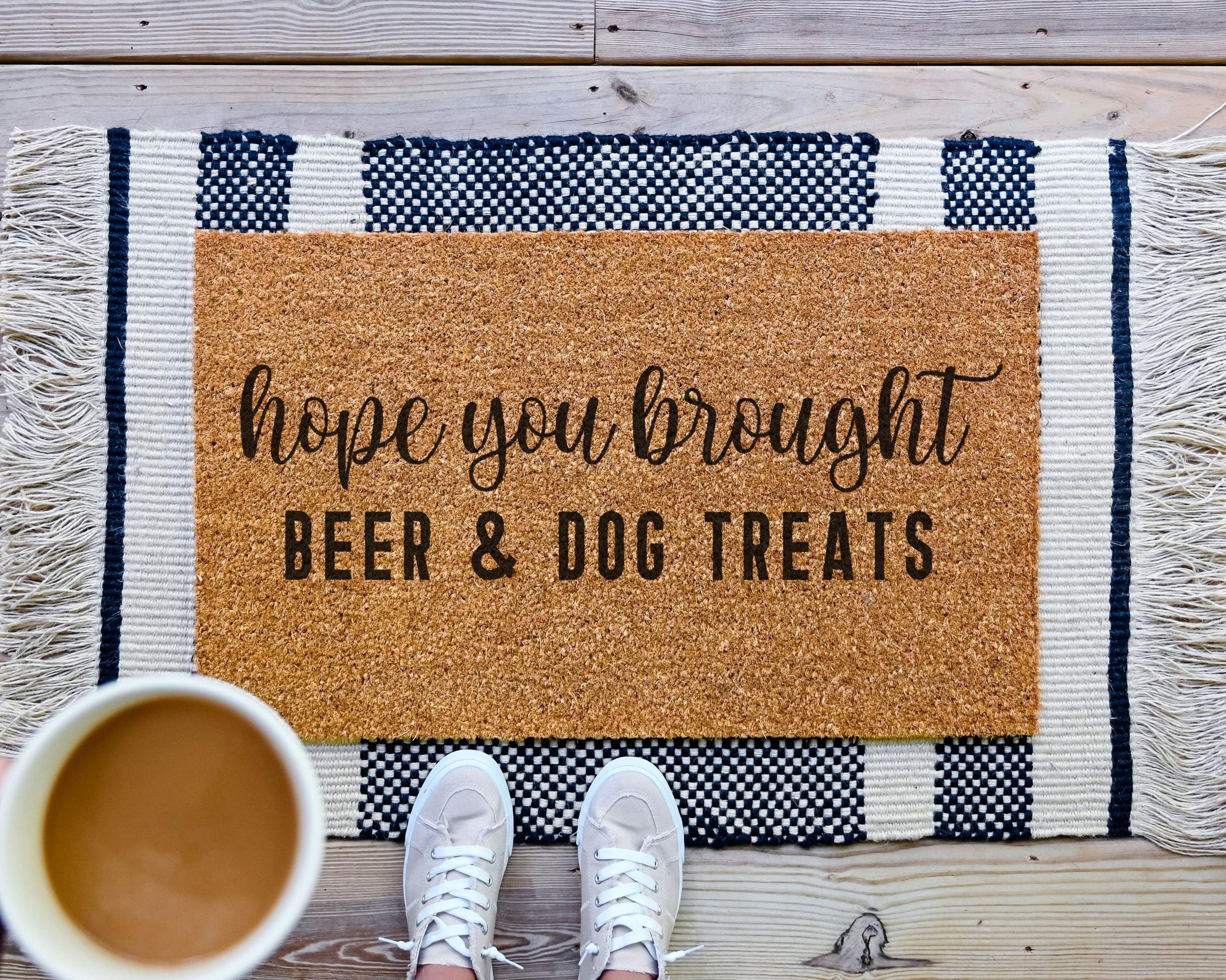 Hamlinrowshop Hope You Brought Wine & Dog Treats Coir Doormat