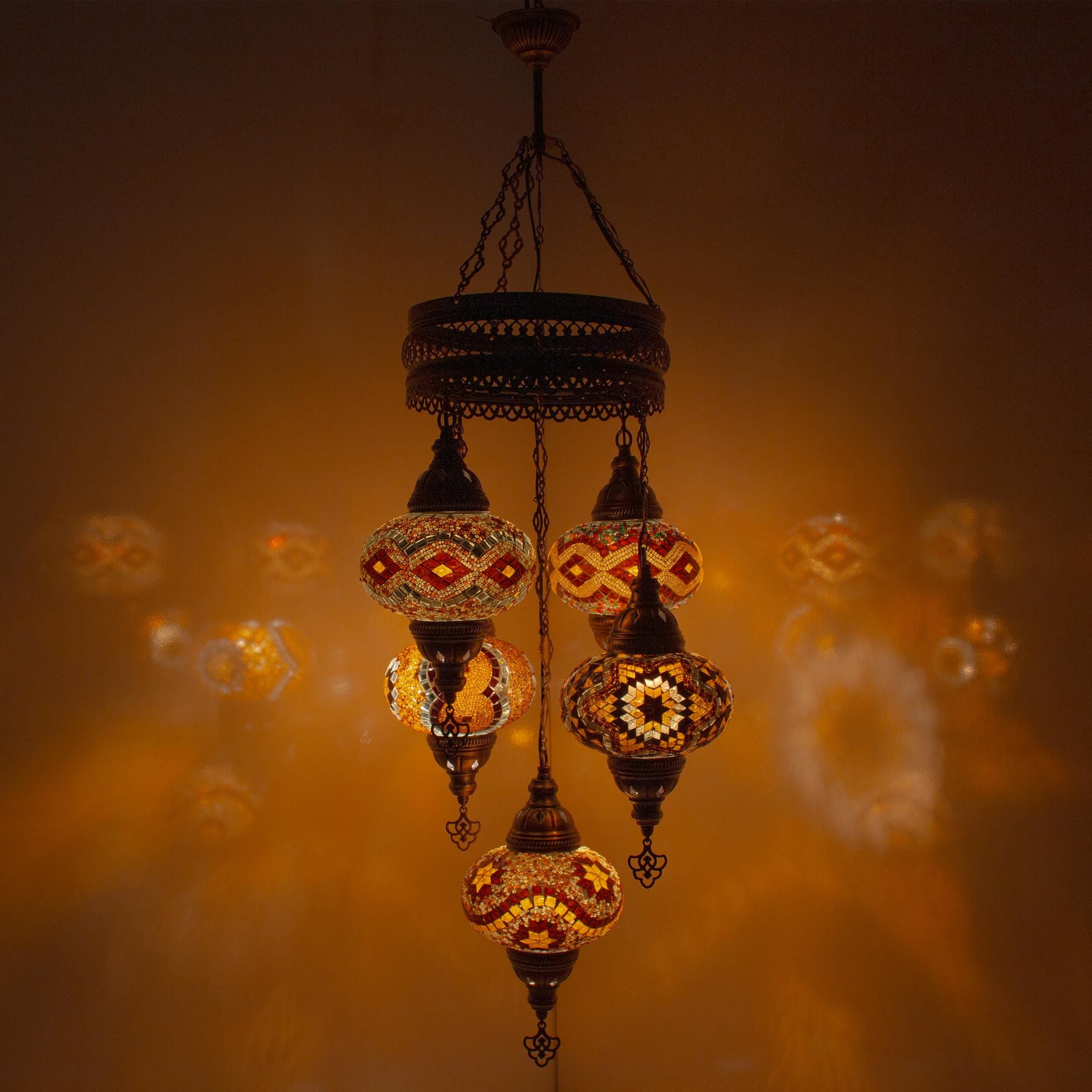 MoslandHome Handmade Turkish Mosaic 5-Globe Hanging Chandelier