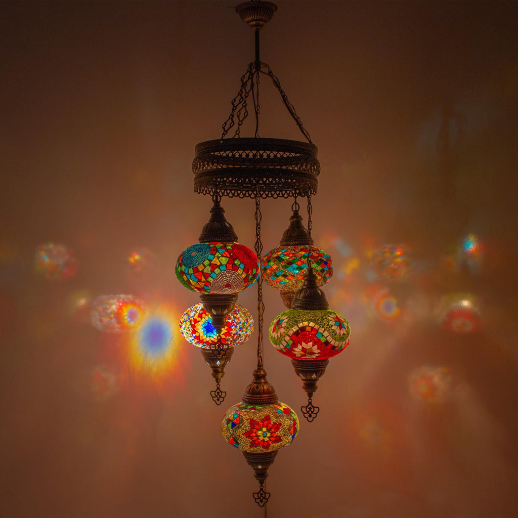 MoslandHome Handmade Turkish Mosaic 5-Globe Hanging Chandelier