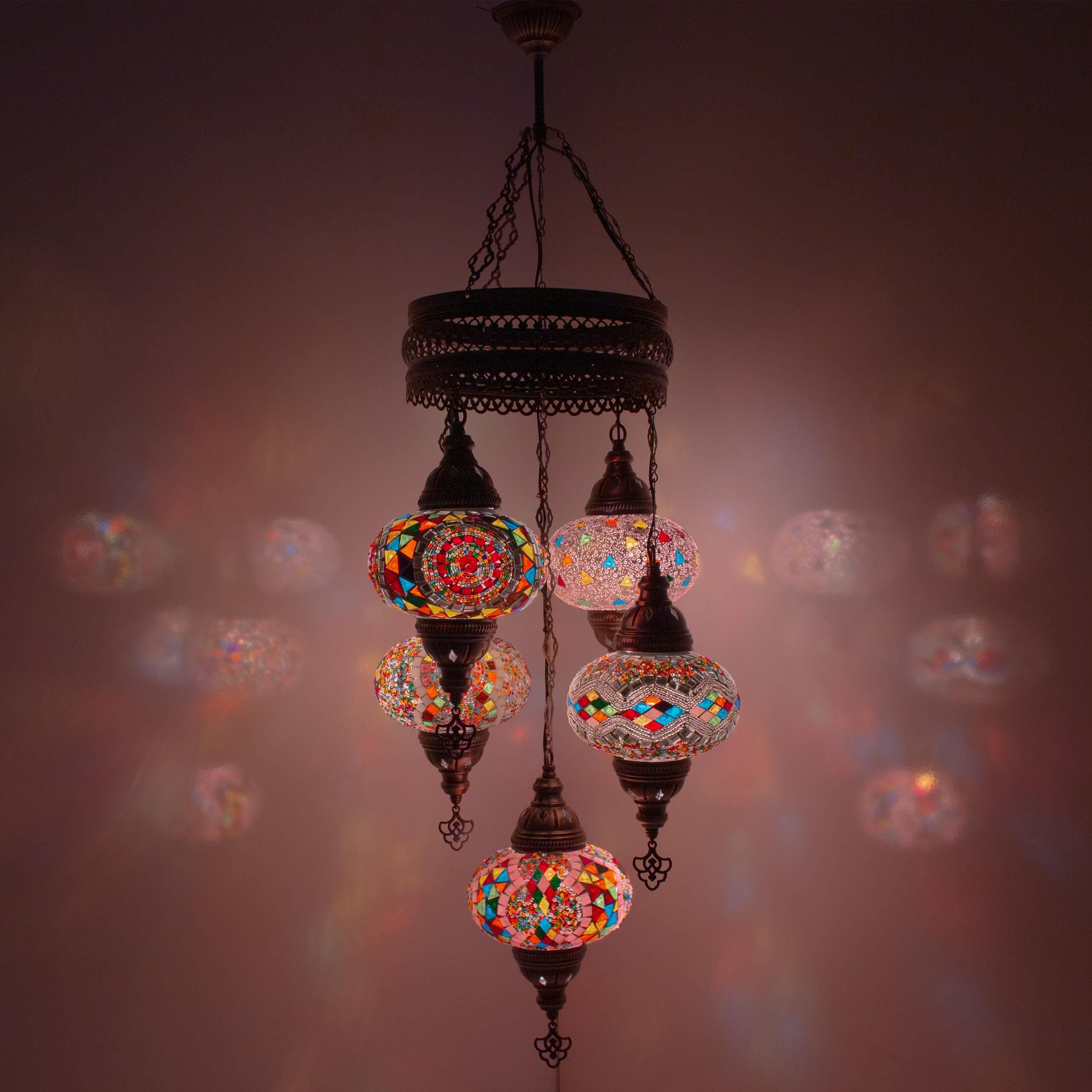 MoslandHome Handmade Turkish Mosaic 5-Globe Hanging Chandelier