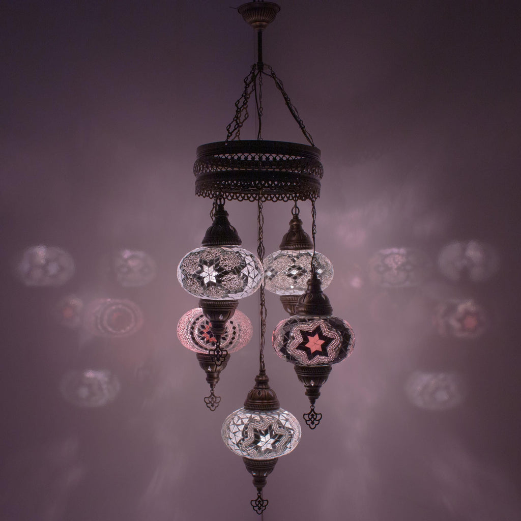 MoslandHome Handmade Turkish Mosaic 5-Globe Hanging Chandelier