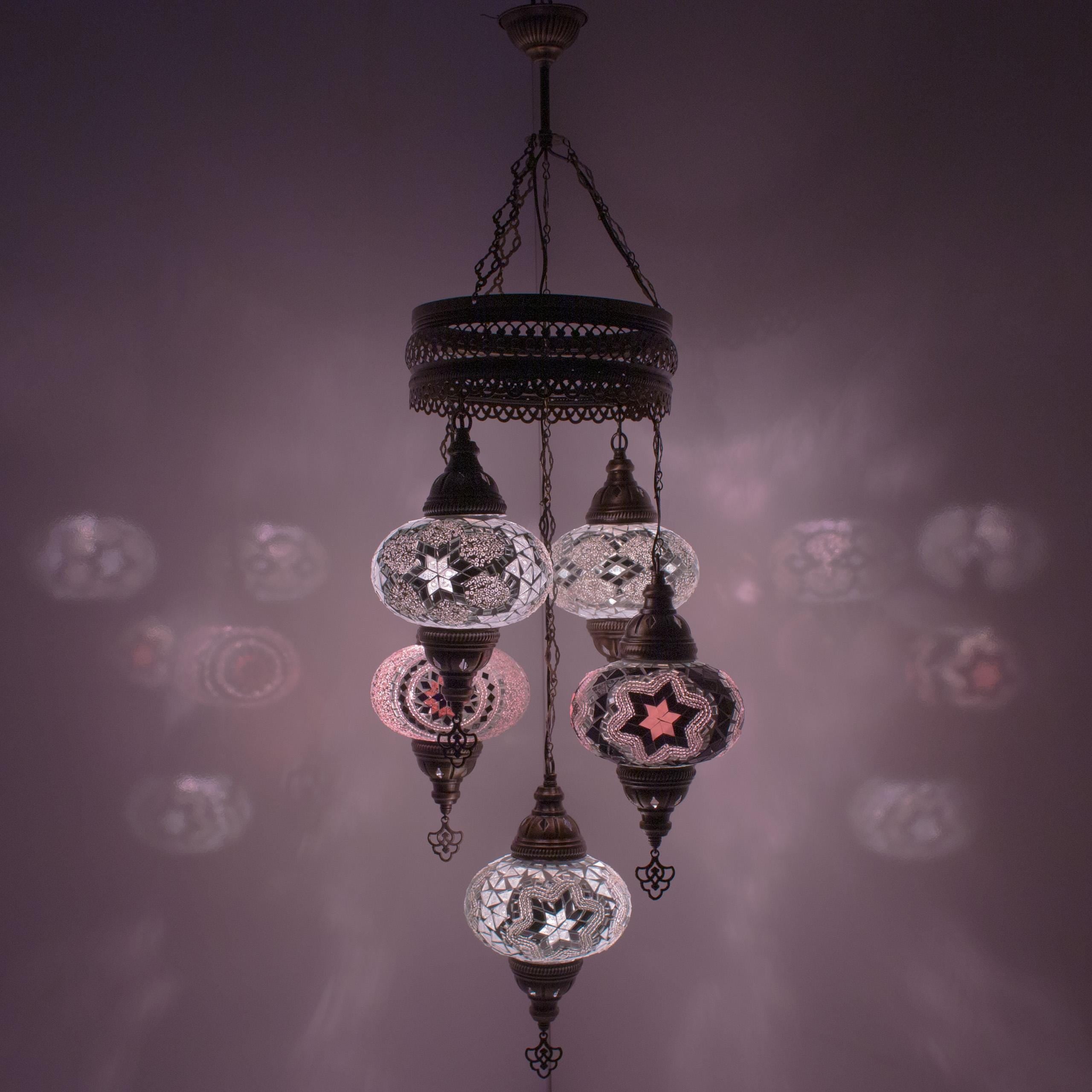 MoslandHome Handmade Turkish Mosaic 5-Globe Hanging Chandelier
