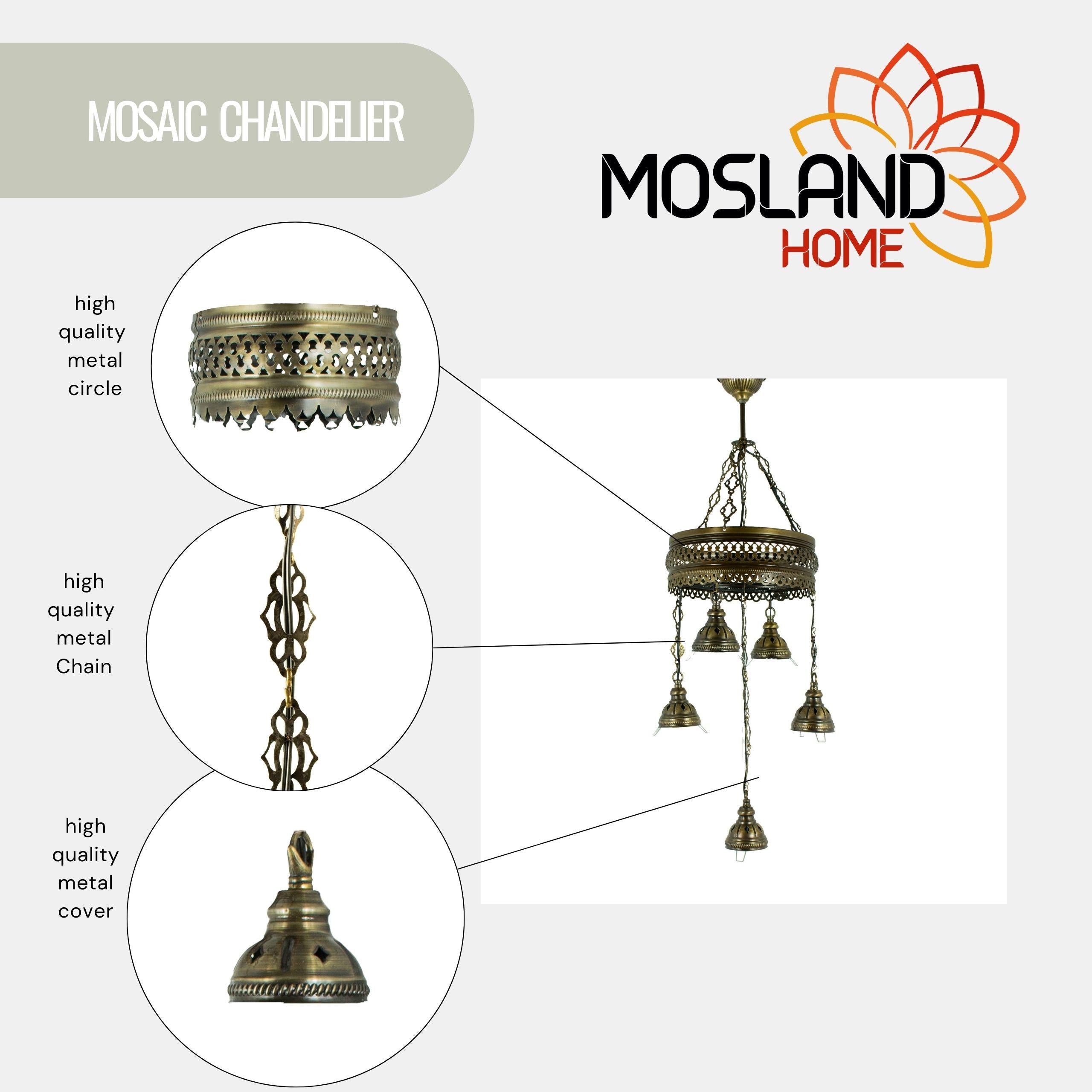 MoslandHome Handmade Turkish Mosaic 5-Globe Hanging Chandelier