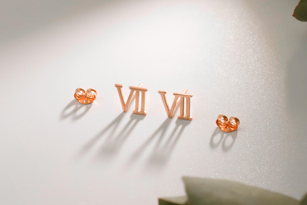 Sterling Silver Roman Numeral Earrings: Personalized Number Studs