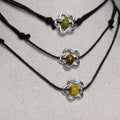 NoctemPottery Ceramic Bead Flower Charm Pendant Necklace Adjustable Black Cord