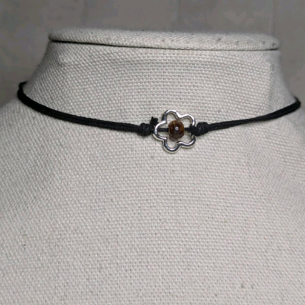 NoctemPottery Ceramic Bead Flower Charm Pendant Necklace Adjustable Black Cord