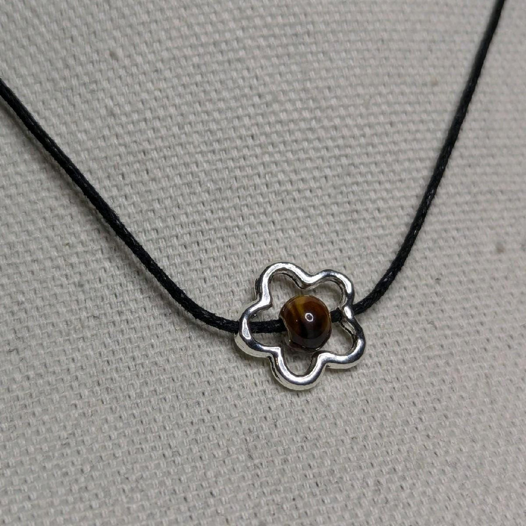 NoctemPottery Ceramic Bead Flower Charm Pendant Necklace Adjustable Black Cord