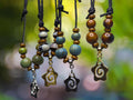 NoctemPottery Spiral Star Charm Ceramic Beaded Pendant Necklace Adjustable Cord