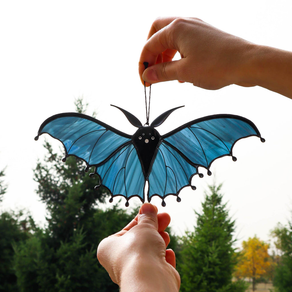 SunStainedGlassUA Bat Stained Glass Suncatcher 8.5in Halloween