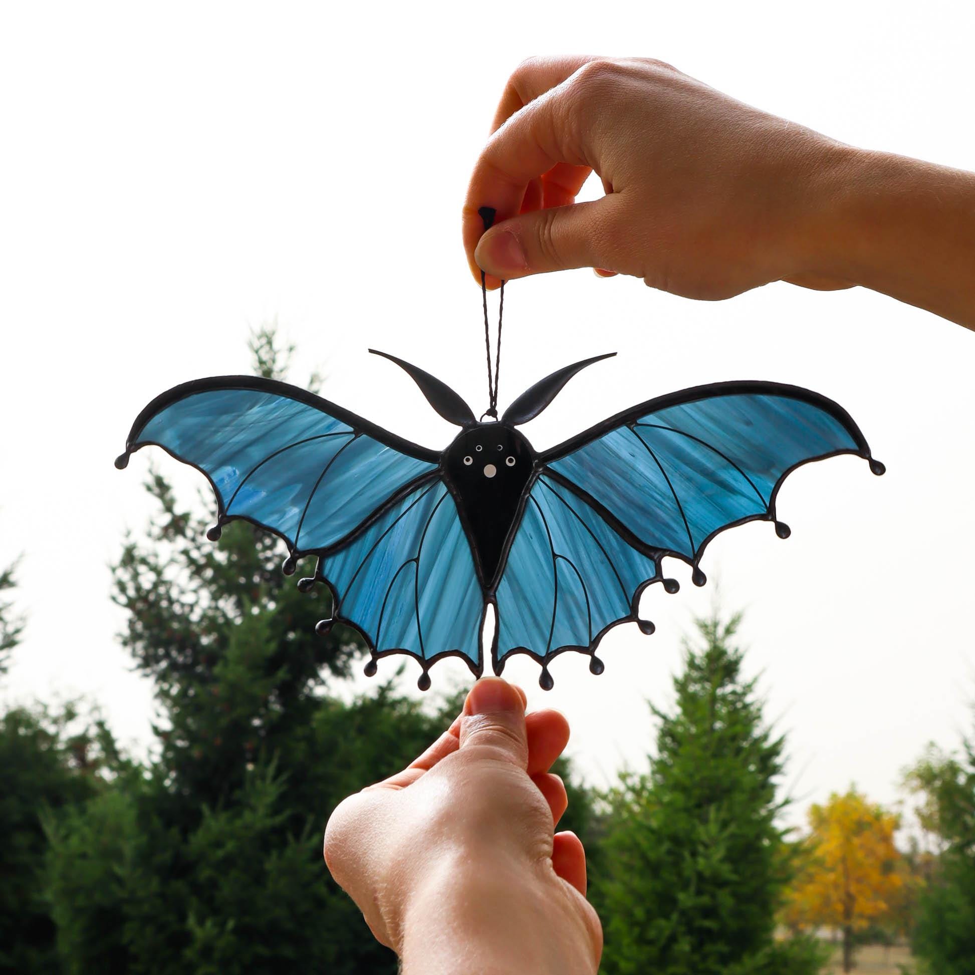 SunStainedGlassUA Bat Stained Glass Suncatcher 8.5in Halloween