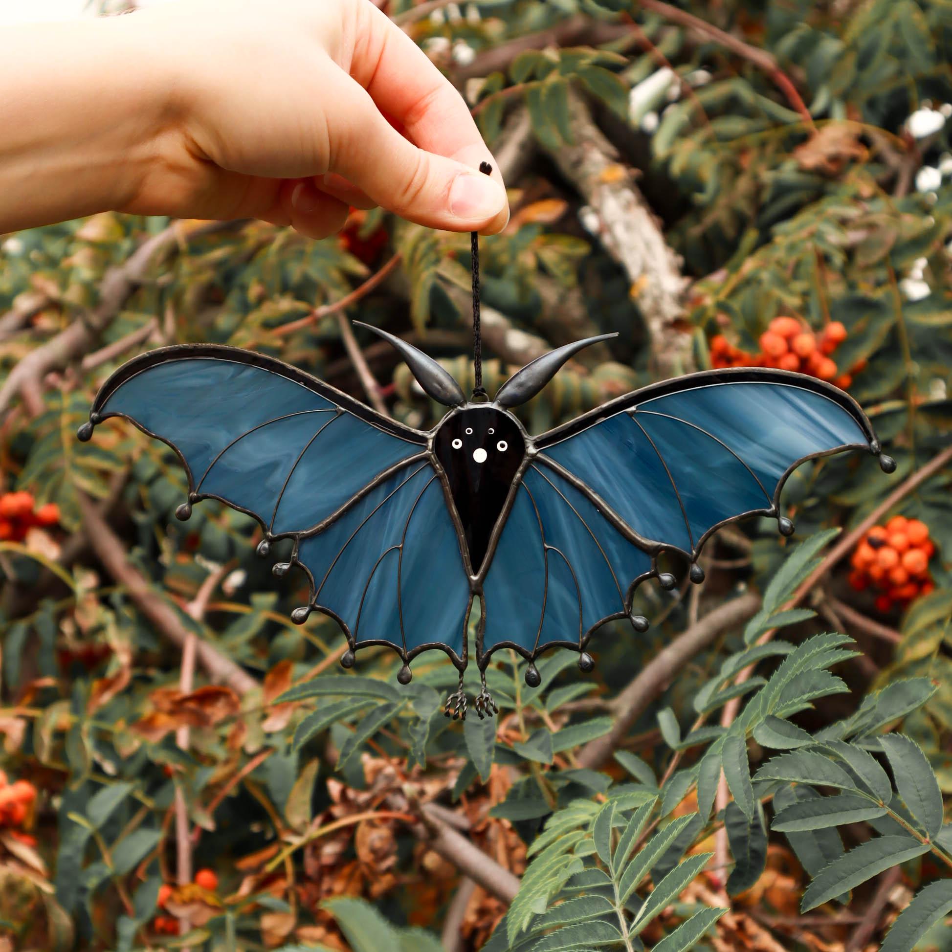 SunStainedGlassUA Bat Stained Glass Suncatcher 8.5in Halloween