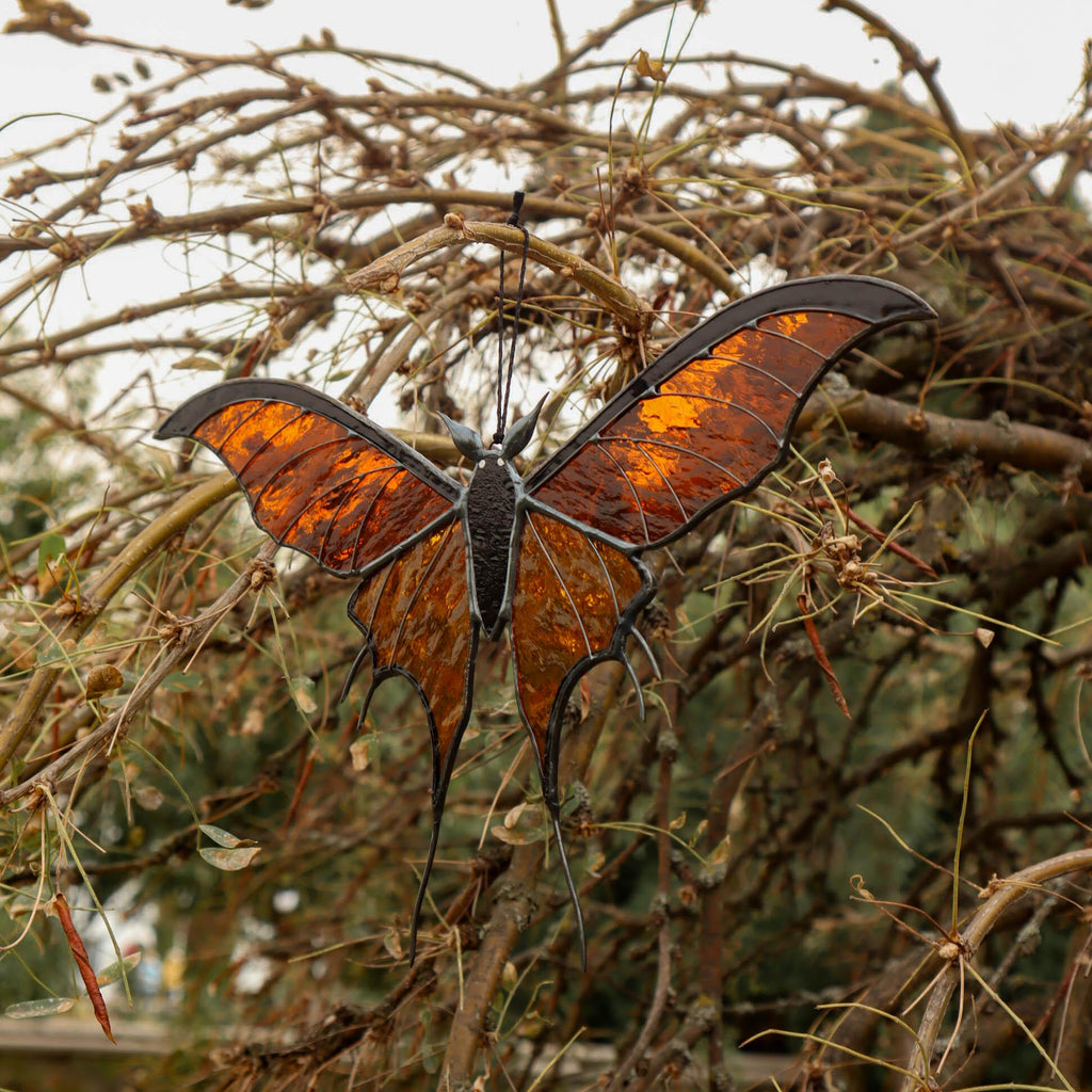 SunStainedGlassUA Bat Butterfly Stained Glass Suncatcher 7.7in Halloween Home Decor