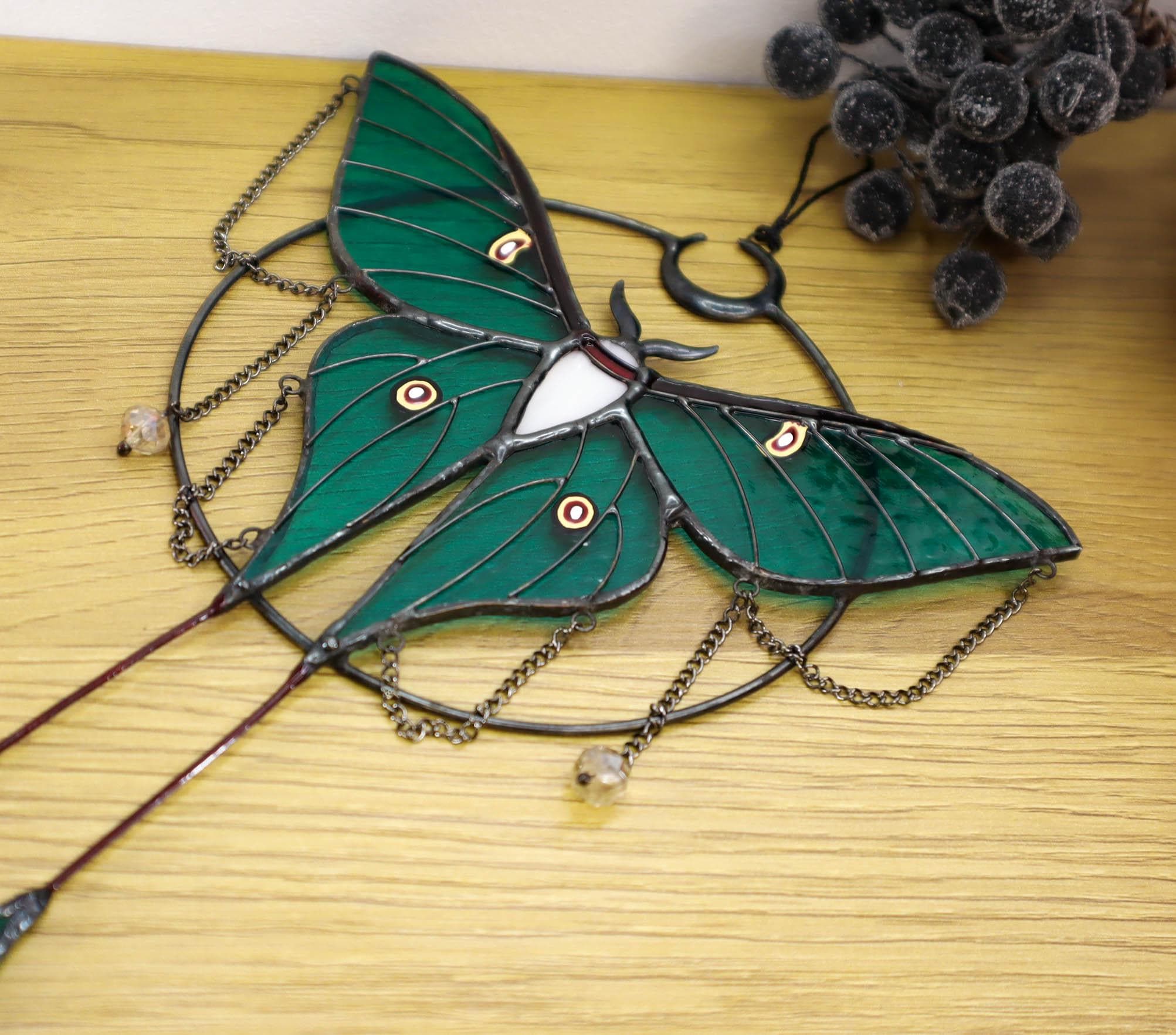 SunStainedGlassUA Luna Moth Butterfly Stained Glass Suncatcher