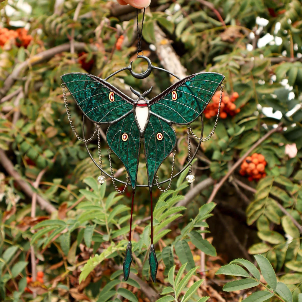 SunStainedGlassUA Luna Moth Butterfly Stained Glass Suncatcher