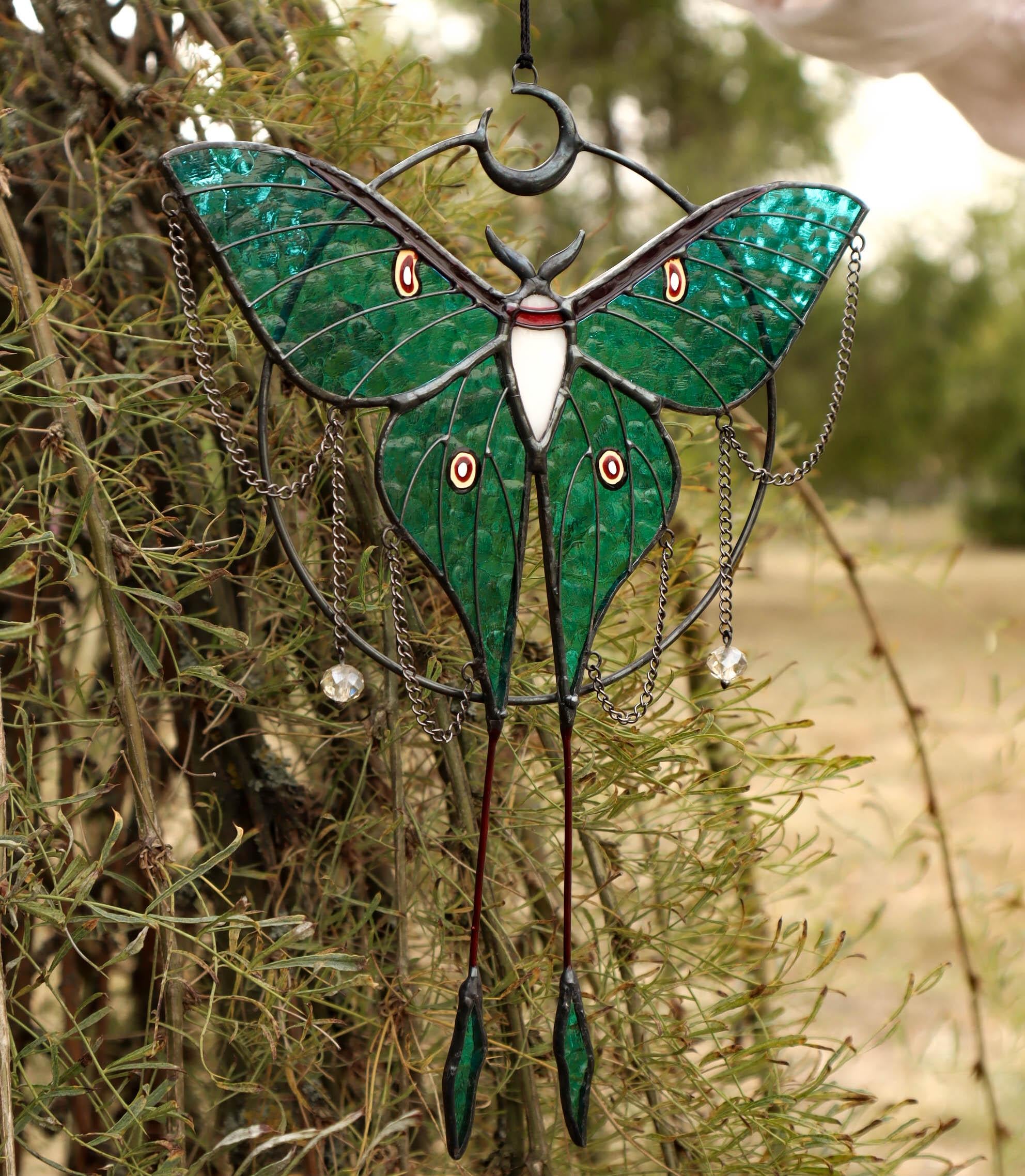 SunStainedGlassUA Luna Moth Butterfly Stained Glass Suncatcher