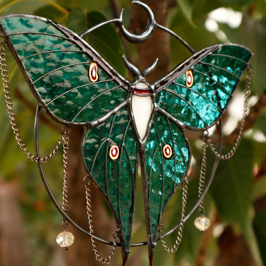 SunStainedGlassUA Luna Moth Butterfly Stained Glass Suncatcher