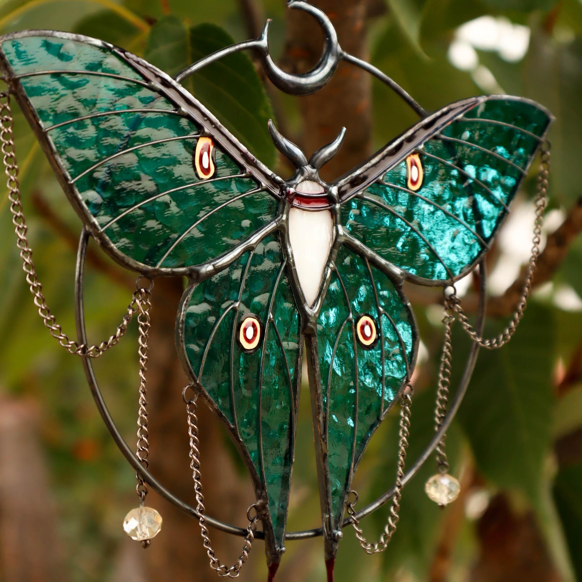SunStainedGlassUA Luna Moth Butterfly Stained Glass Suncatcher