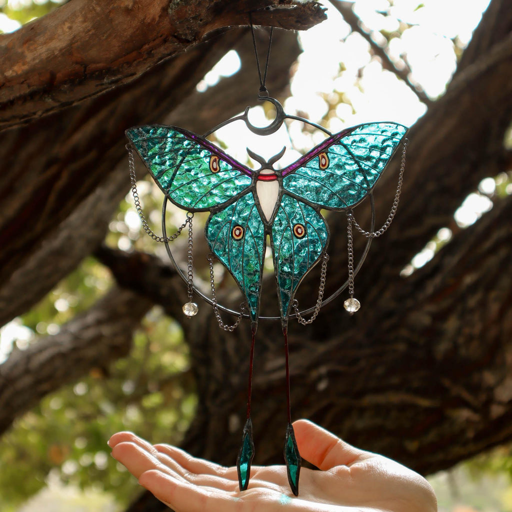 SunStainedGlassUA Luna Moth Butterfly Stained Glass Suncatcher