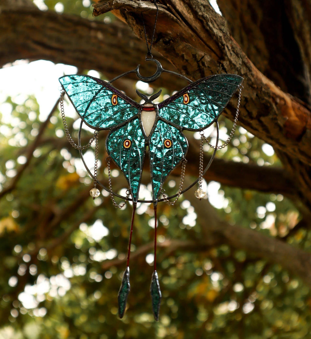 SunStainedGlassUA Luna Moth Butterfly Stained Glass Suncatcher