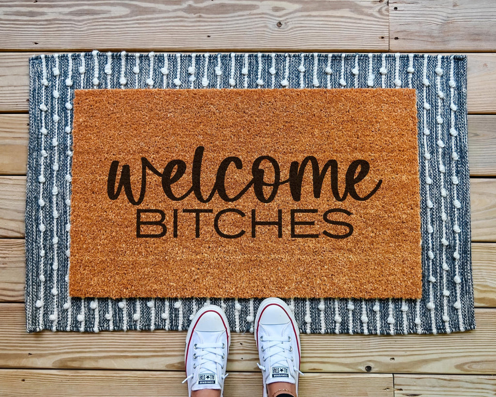 Welcome Bitches Funny Doormat Natural Coir Rubber Backing