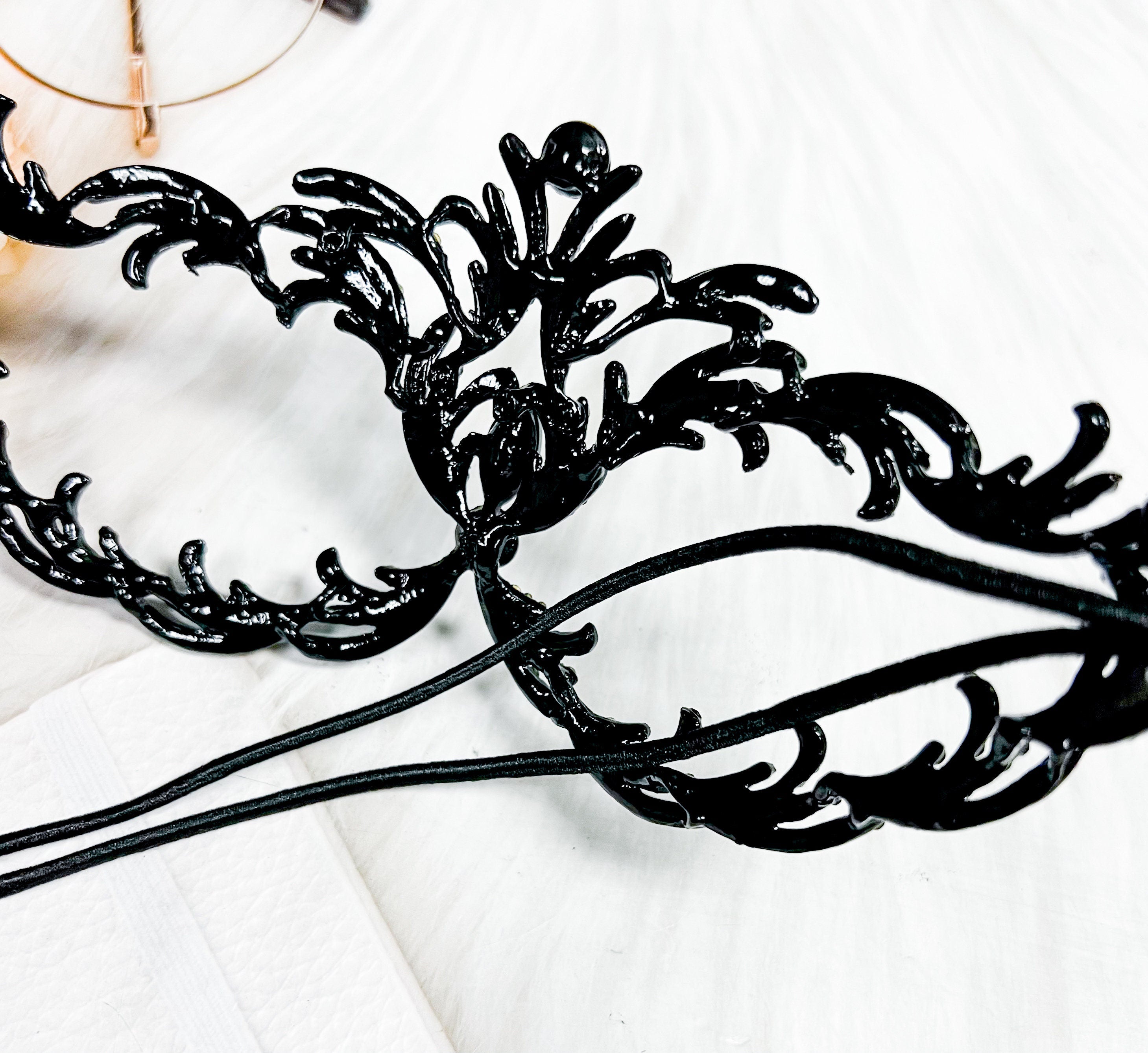 HappyJewelryWorld Black Crystal Masquerade Mask Gothic Rhinestone Eye Mask