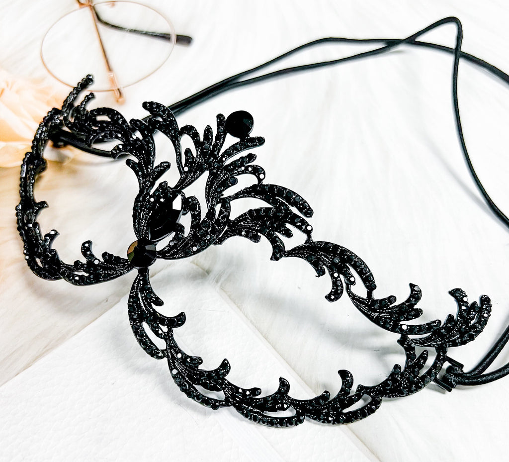 HappyJewelryWorld Black Crystal Masquerade Mask Gothic Rhinestone Eye Mask