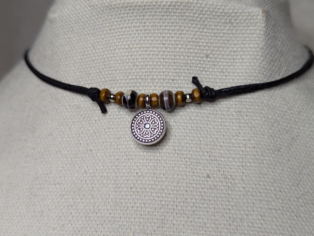 NoctemPottery Celtic Heart Coin Charm Ceramic Beaded Pendant Necklace