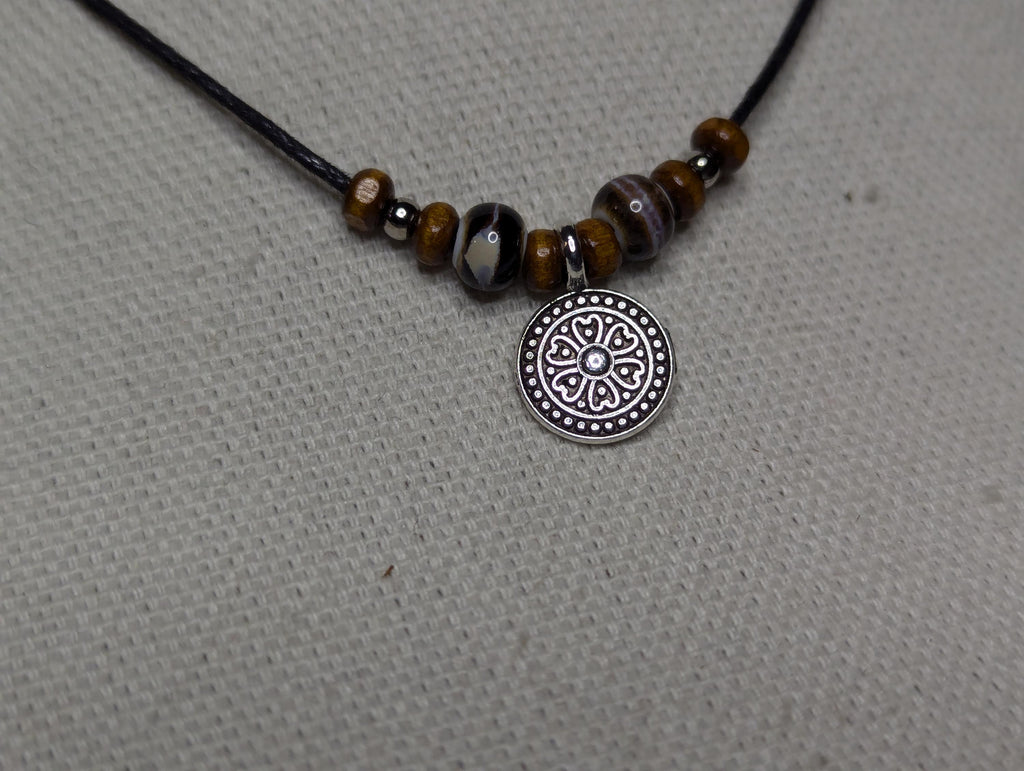 NoctemPottery Celtic Heart Coin Charm Ceramic Beaded Pendant Necklace