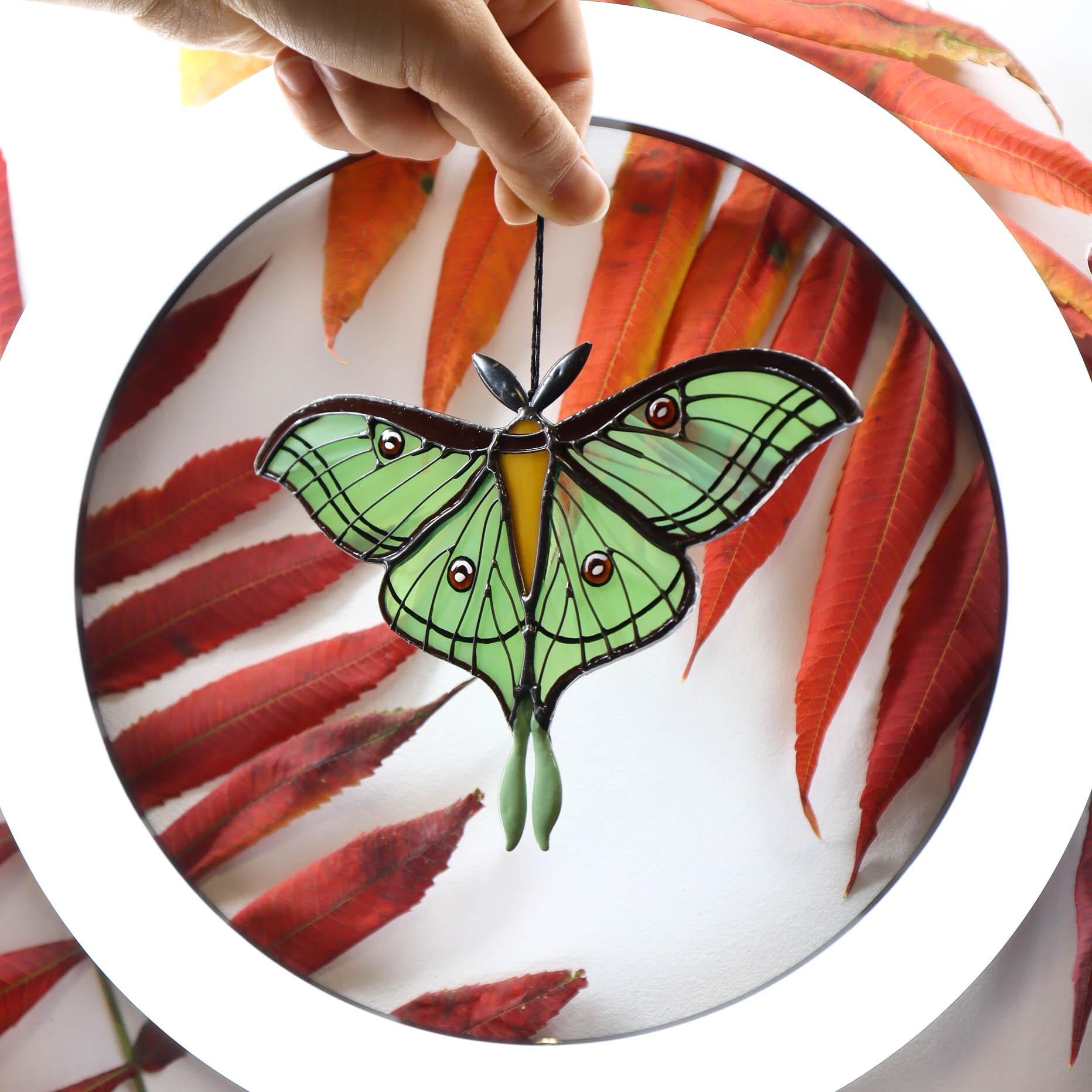 SunStainedGlassUA Spanish Luna Moth Stained Glass Suncatcher Window Hanging