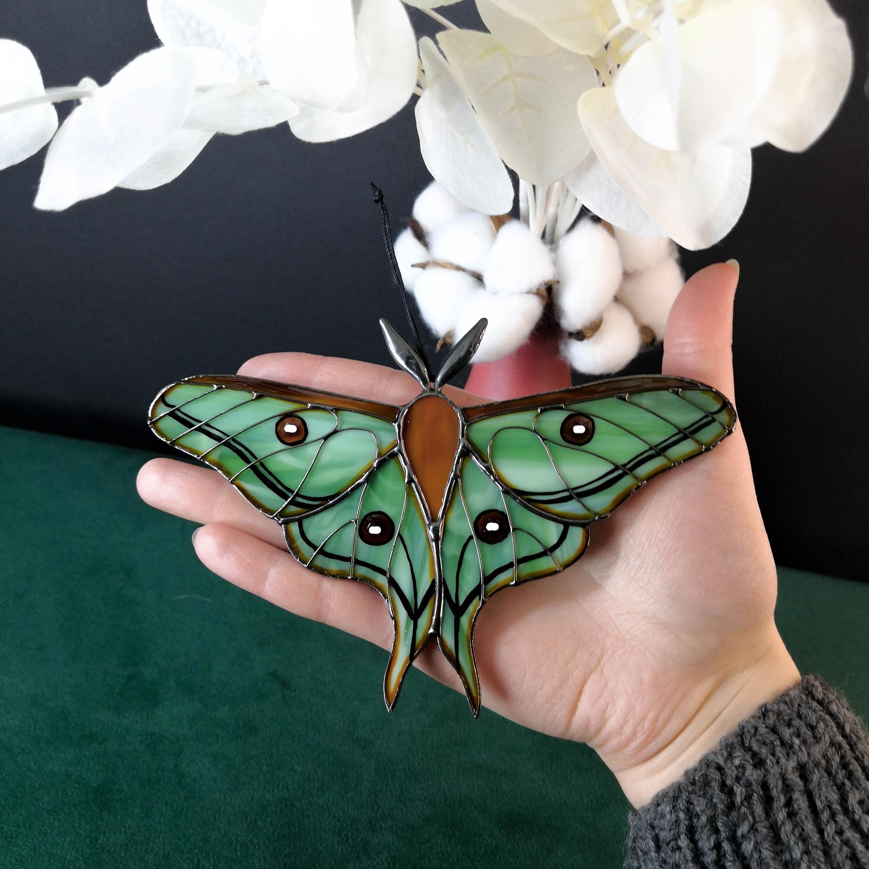 SunStainedGlassUA Spanish Moon Moth Handmade Stained Glass Suncatcher