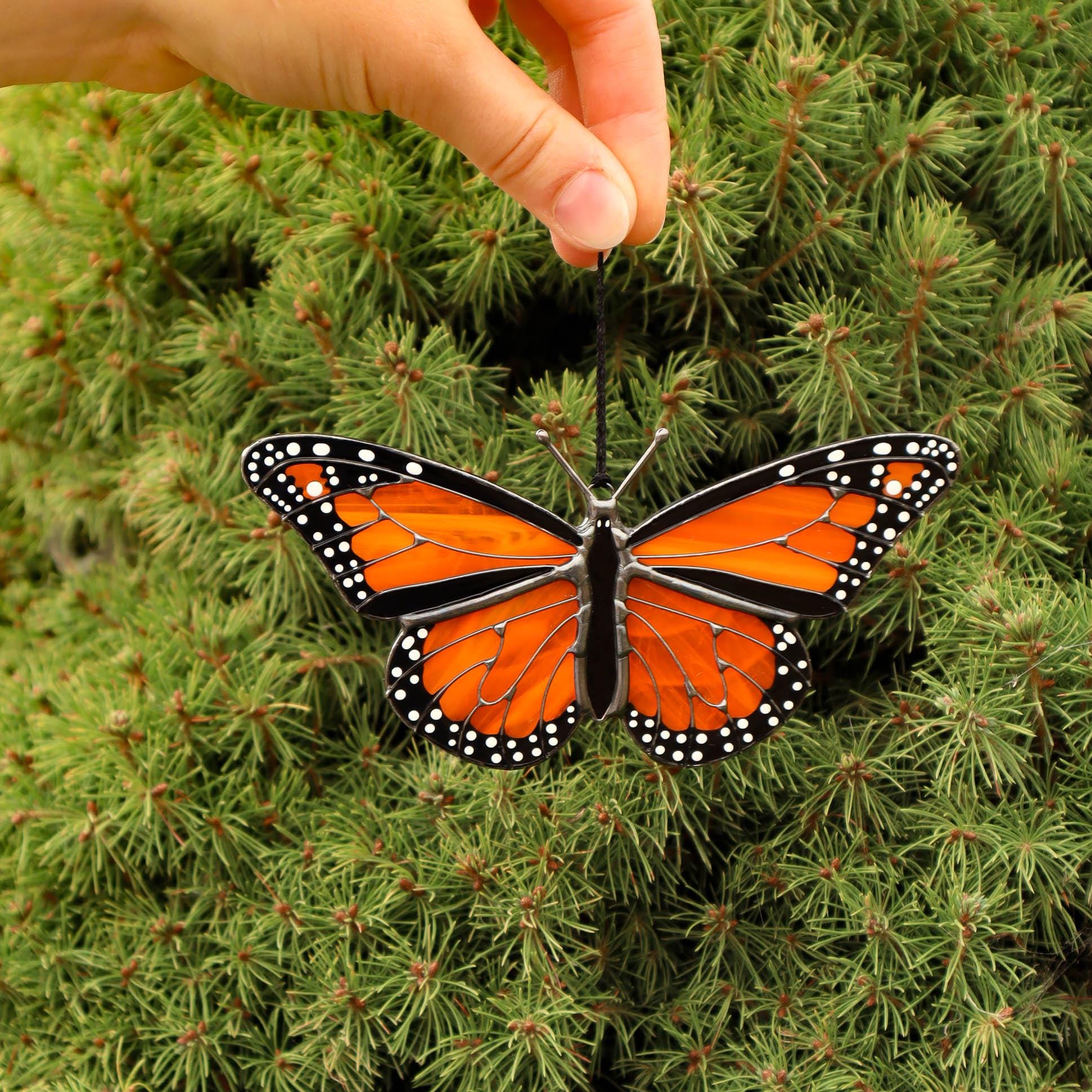 SunStainedGlassUA Monarch Butterfly Stained Glass Suncatcher Orange