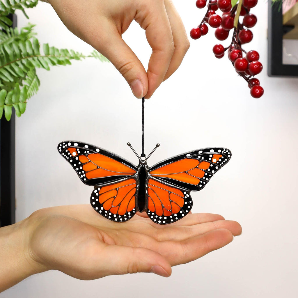 SunStainedGlassUA Monarch Butterfly Stained Glass Suncatcher Orange