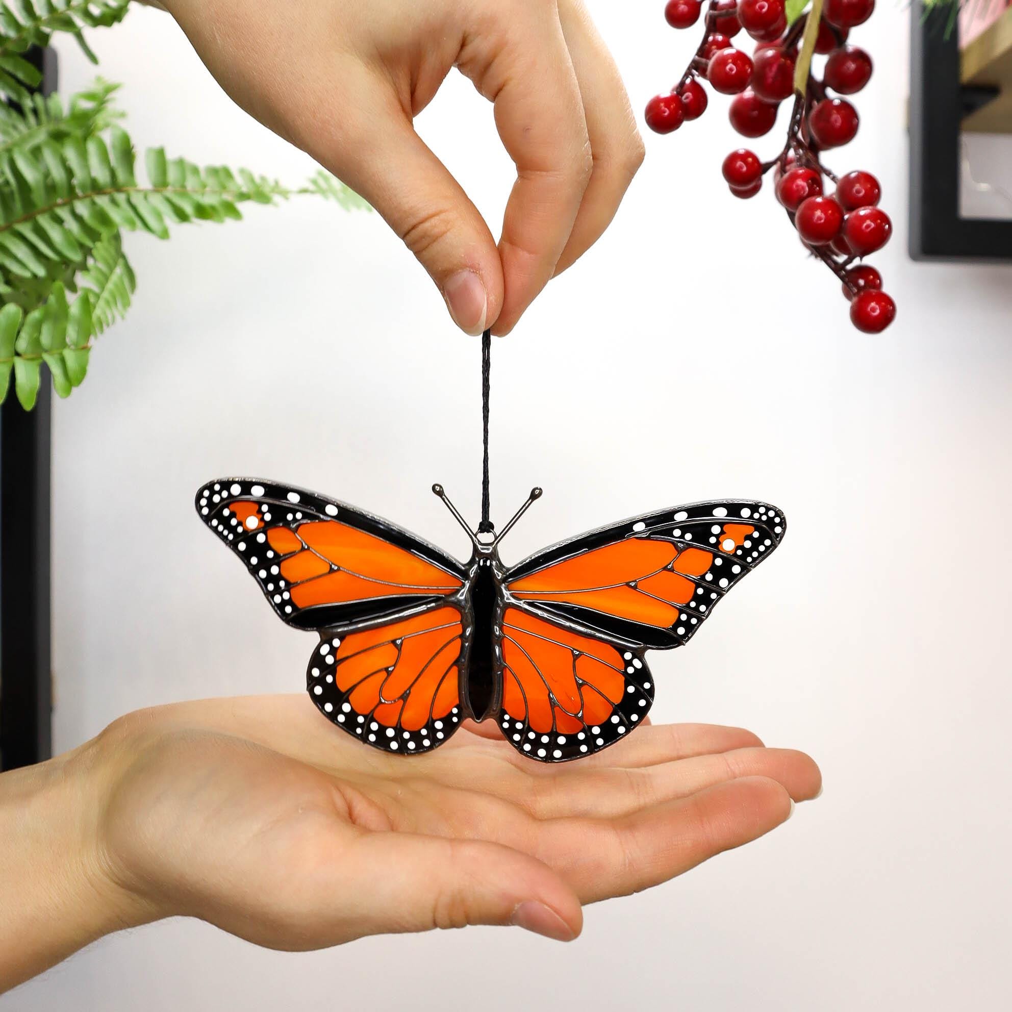 SunStainedGlassUA Monarch Butterfly Stained Glass Suncatcher Orange