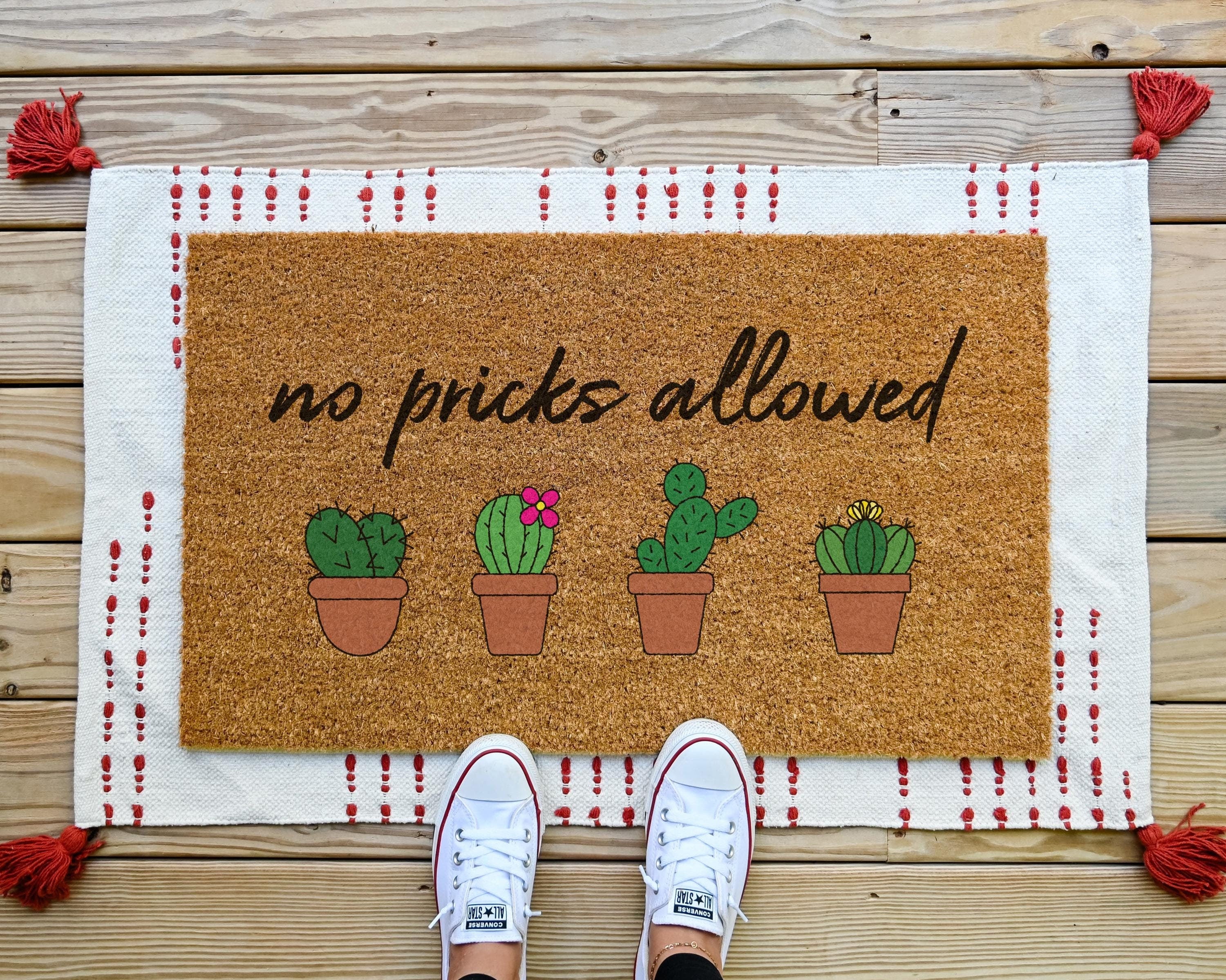No Pricks Allowed Cactus Doormat Funny Welcome Mat