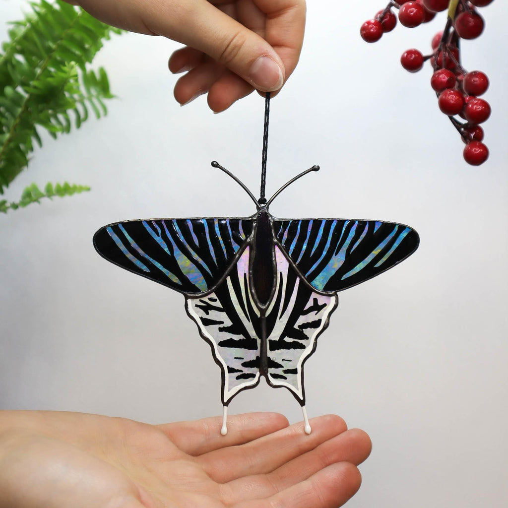 SunStainedGlassUA Urania Leilus Butterfly Suncatcher Stained Glass Window Hanging 5.3in