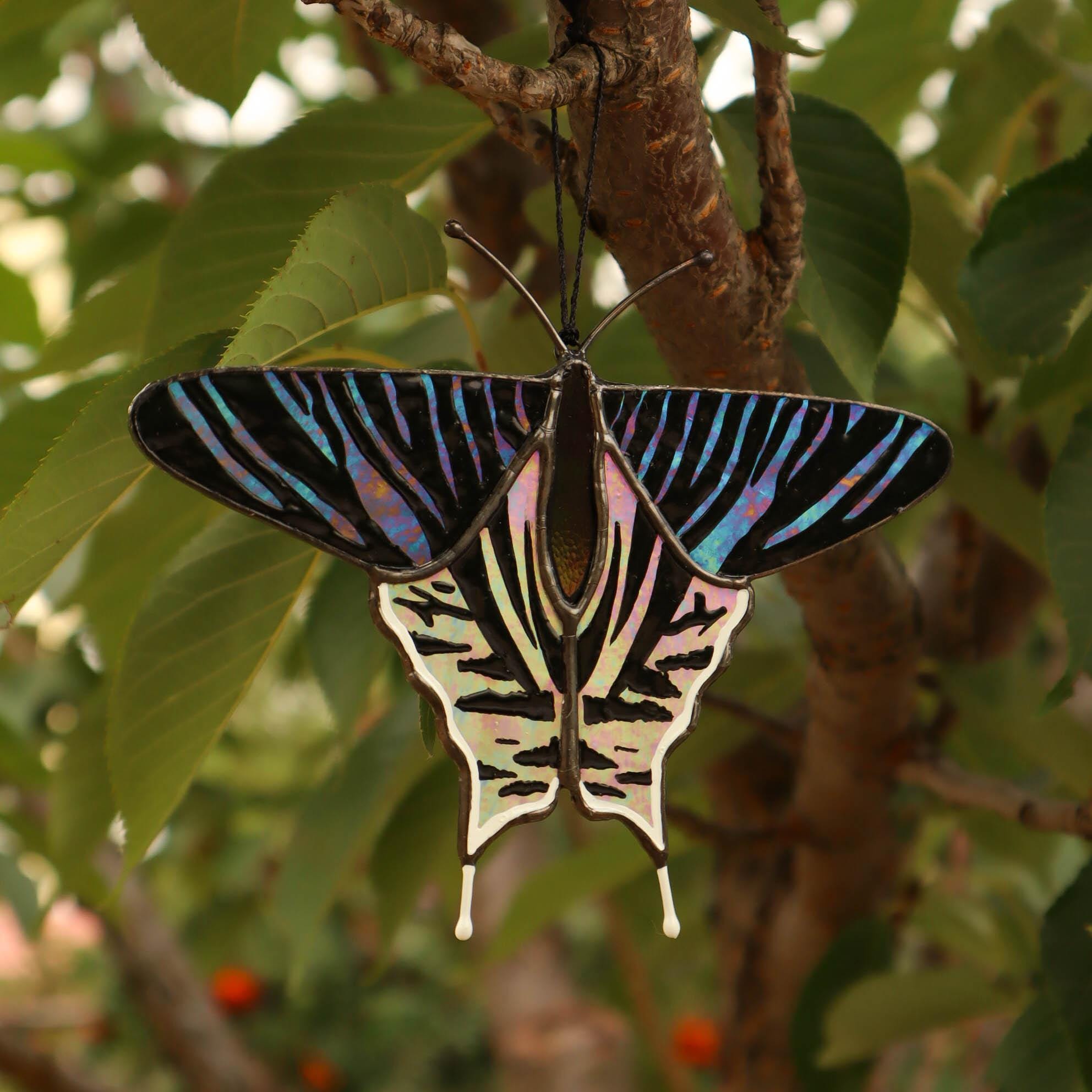 SunStainedGlassUA Urania Leilus Butterfly Suncatcher Stained Glass Window Hanging 5.3in